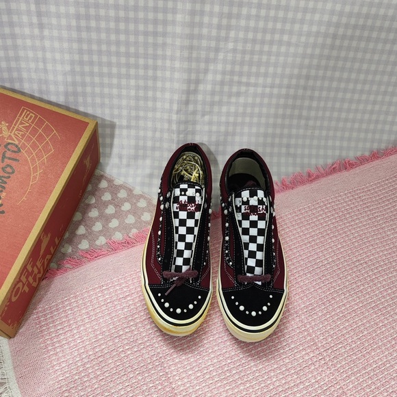 Vans Other - Vans Checkerboard Low-Top Sneakers in Burgundy, Black and White